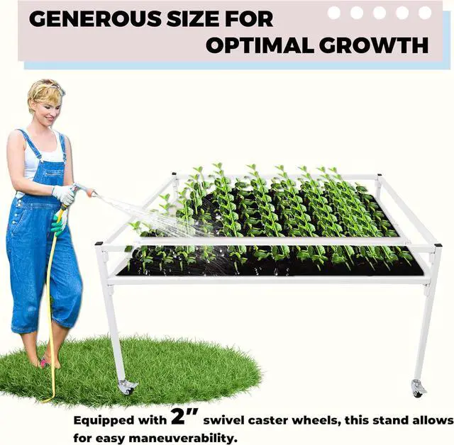 Alt view image 3 of 7 - Ecotric 4' x 4' Rolling Flood Table Stand Fit All Popular Brand (ID) Trays and Reservoirs for Hydroponic Germination Trays w/ 2 Swivel Caster Wheels Tool-free Steel Powder Coated White Bracket
