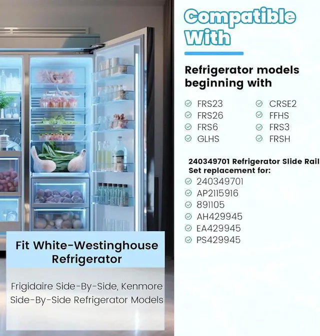Alt view image 6 of 7 - Ecotric 240349701 240356501 Slide Rail Sets Compatible with Frigidaire Refrigerator Replacement for 891105 AH429945 EA429945 PS429945 891216 AH430126 EA430126 PS430126