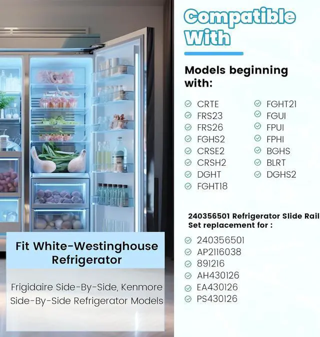 Alt view image 7 of 7 - Ecotric 240349701 240356501 Slide Rail Sets Compatible with Frigidaire Refrigerator Replacement for 891105 AH429945 EA429945 PS429945 891216 AH430126 EA430126 PS430126