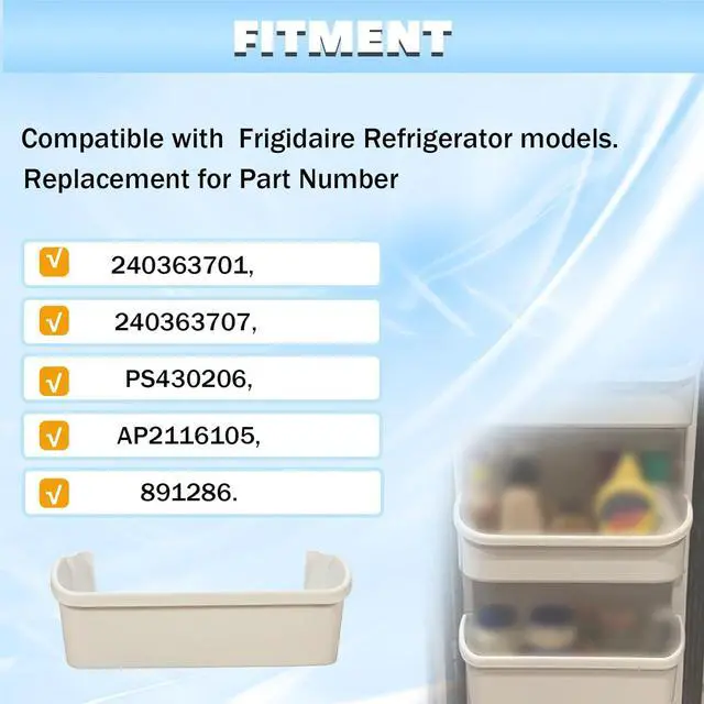 Alt view image 7 of 7 - Ecotric 240363701 240363707 PS430206 Refrigerator Door Shelf Compatible with Frigidaire Kenmore Refrigerator Door Bin White AP2116105 891286 Replacement only 1PC