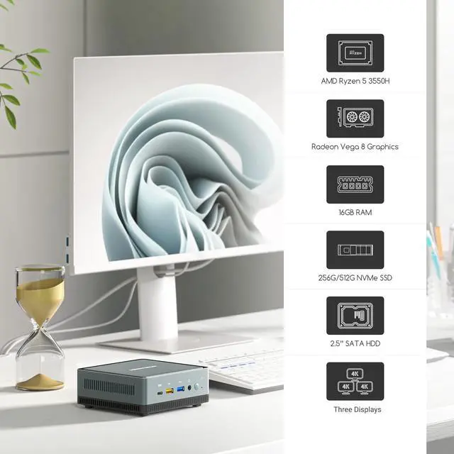 Alt view image 5 of 7 - MINISFORUM UM350 Mini PC AMD Ryzen 5 3550H Windows 11
16 GB RAM 512GB PCIe SSD Desktop Computers, Radeon Vega 8 Graphics, Dual-Band Wi-Fi, 4K HDMI/DisplayPort/ 5x USB Mini Gaming PC