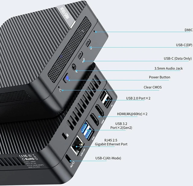 Alt view image 3 of 7 - MINISFORUM DeskMini UM580 Mini PC AMD Ryzen 7 5800H DDR4 32GB RAM + 512GB NVMe SSD Windows 11 Desktop Computer, 2xHDMI+2xUSB-C 4K@60Hz Outputs, 2.5G LAN, USB 3.2, AMD Radeon Graphics Mini Computer