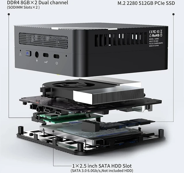 Alt view image 5 of 7 - MINISFORUM DeskMini UM580 Mini PC AMD Ryzen 7 5800H DDR4 32GB RAM + 512GB NVMe SSD Windows 11 Desktop Computer, 2xHDMI+2xUSB-C 4K@60Hz Outputs, 2.5G LAN, USB 3.2, AMD Radeon Graphics Mini Computer