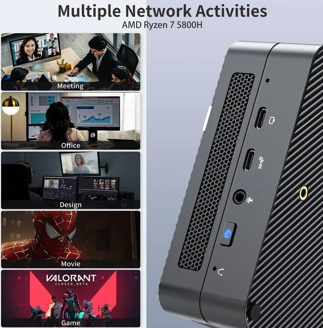Alt view image 7 of 7 - MINISFORUM DeskMini UM580 Mini PC AMD Ryzen 7 5800H DDR4 32GB RAM + 512GB NVMe SSD Windows 11 Desktop Computer, 2xHDMI+2xUSB-C 4K@60Hz Outputs, 2.5G LAN, USB 3.2, AMD Radeon Graphics Mini Computer