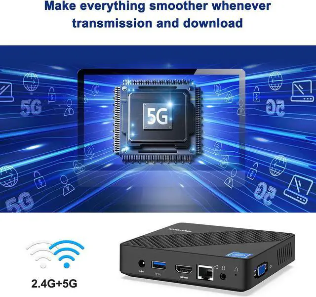 Alt view image 7 of 7 - Mini PC Celeron N4020(up to 2.8GHz), Windows 10 DDR4 4GB/64GB eMMC Mini PC Fanless UHD 4k@60Hz, Mini Computer Support HDMI&VGA, USB3.0, 2.4/5.8G Wi-Fi, DIY NGFF 2242 SSD