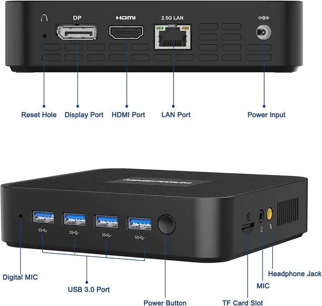 Alt view image 7 of 7 - Mini PC Windows 11 GK41 Mini Desktop Computers 8GB DDR4 128GB SSD Intel Celeron J4125 Processor Dual LAN Mini PC, Digital Mic, Business Small PC 4K HDMI/DisplayPort HTPC, Dual Band Wi-Fi Micro PC
