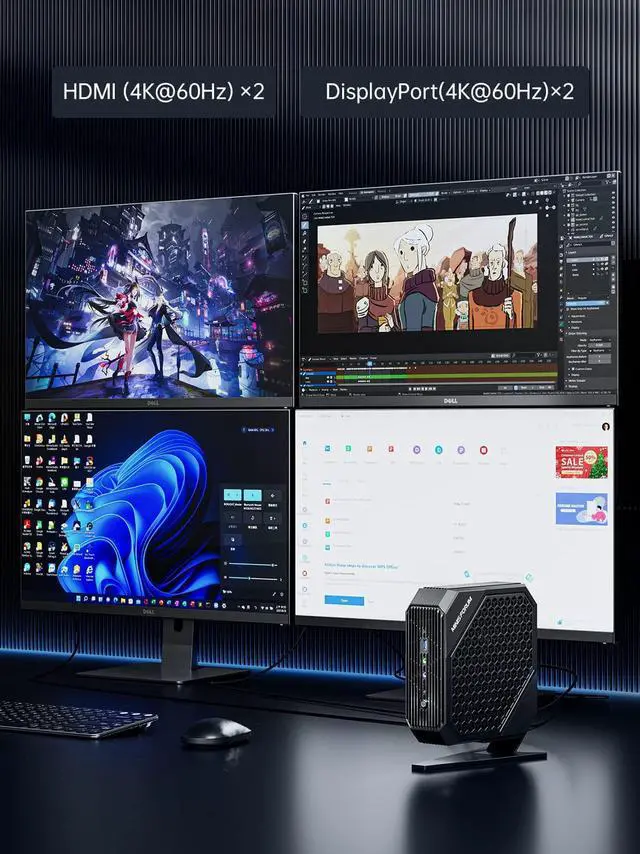 Alt view image 6 of 7 - MINISFORUM Neptune Series HX80G Mini PC AMD Ryzen 7 5800H Desktop Computer, DDR4 32GB RAM+1TB SSD, 2X HDMI & 2X DP 4K@60Hz Outputs, AMD Radeon RX 6600M Discrete Graphics Small PC