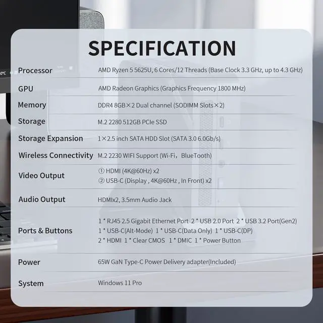 MINISFORUM UM560 Mini PC AMD Ryzen 5 5625U 6 Cores/12 Threads,32GB