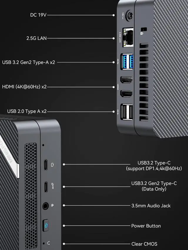 Alt view image 4 of 7 - MINISFORUM Mini PC UM450 Windows 11 AMD Ryzen 5 4500U 6C/6T up to 4.0 GHz 32GB RAM 512 GB PCIe SSD AMD Radeon Graphics Dual WIFI6 BT 5.2 Mini Computer 4K USB-C & Dual HDMI 2500Mbps 5X USB Ports