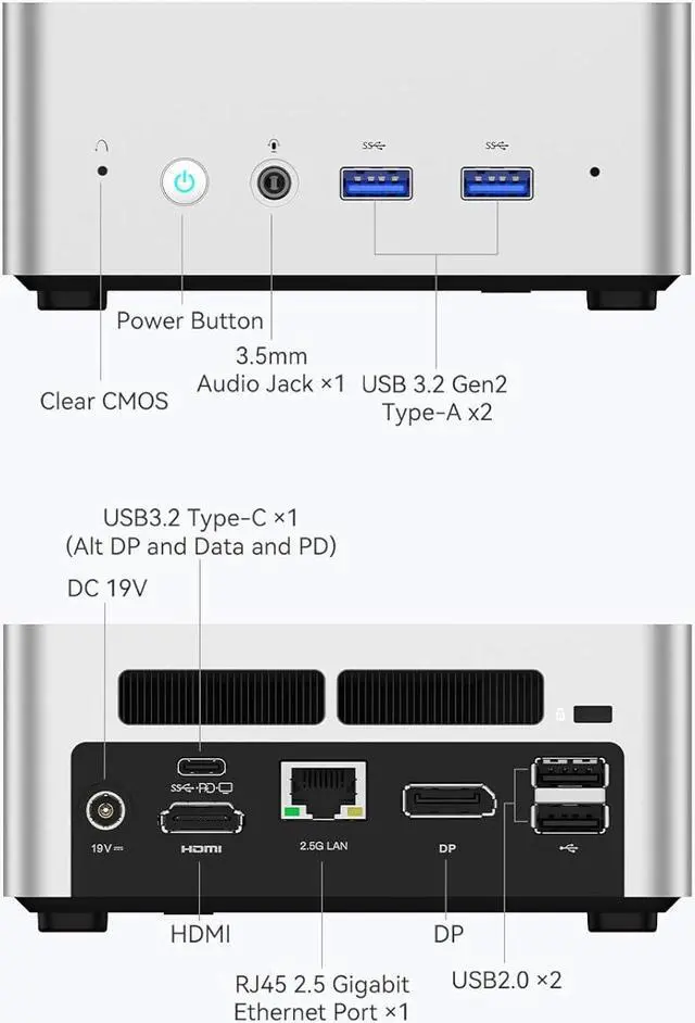 Alt view image 7 of 7 - MINISFORUM Venus UN1265 Mini PC Intel Core i7 12650H, 10Cores/16Threads,  Windows 11 32GB RAM 1TB SSD Mini Desktop Computer Wi-Fi6E&BT5.2, HDMI2.0/USB Type-C/DP1.4, 2.5 G RJ45 LAN,5 x USB Port