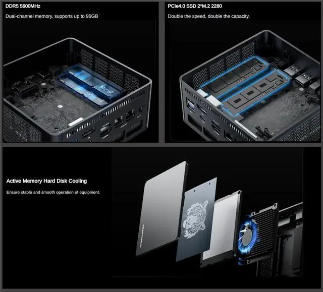 Alt view image 6 of 7 - MINISFORUM Venus Series UM780XTX Mini PC AMD Ryzen 7 7840HS DDR5 64GB 1TB PCIe4.0 SSD ,Personal Computer,  HDMI/DP Support USB x6 , AMD Radeon 780M Graphics Dual 2.5G Lan