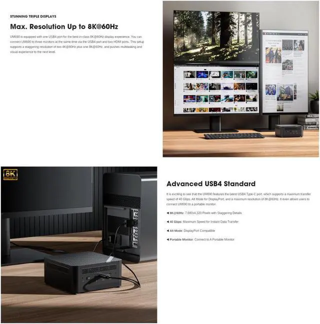 Alt view image 4 of 6 - MINISFORUM UM690S Mini PC AMD Ryzen 9 6900HX 8 Cores 16 Threads 32 GB RAM 1 TB PCIe SSD, 2 x HDMI Ports, 6 x USB Ports, Wifi6, Bluetooth5.2