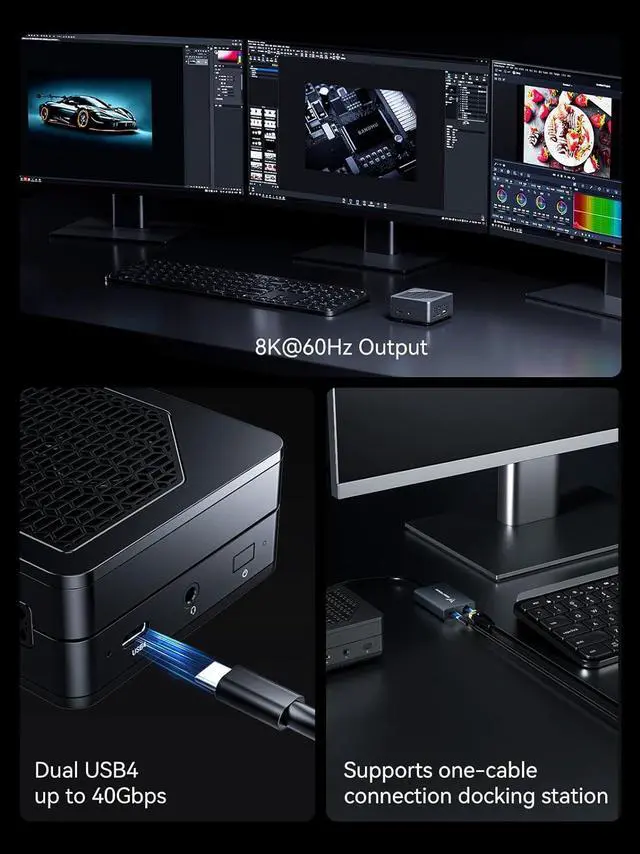 Alt view image 3 of 7 - MINISFORUM EM780 Mini PC AMD Ryzen 7 7840U LPDDR5 6400MHz 32G RAM 1T SSD PCIe4.0 AMD Radeon 780M Tiny Computer Desktop WiFi 6E/BT5.2, 5xUSB, Dual 8K Support