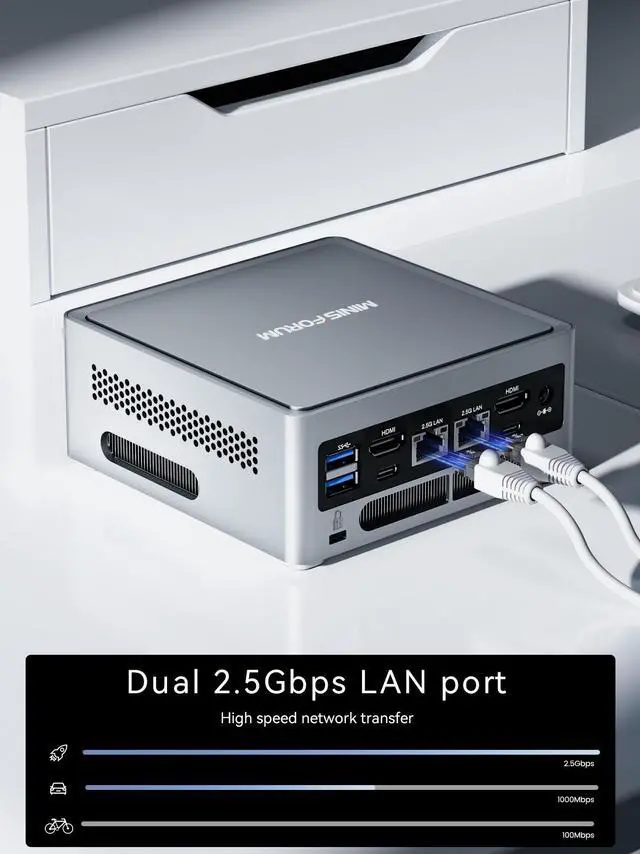 Alt view image 5 of 7 - MINISFORUM NAB6 Lite Mini PC Core i5-12600H(12C/16T, up to 4.5 GHz) Mini Computer 16GB RAM + 500GB SSD, 2xHDMI + 2xUSB-C 4K@60Hz Outputs, 2x2.5G LAN, 4xUSB3.2, Intel Iris Xe Graphics Desktop Computer