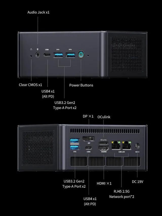 Alt view image 6 of 7 - MINISFORUM UM890 Pro Mini PC AMD Ryzen 9 8945HS(8C/16T, up to 5.2GHz) 64GB DDR5 1TB PCIe4.0 SSD, 2xUSB4(PD 8K)|1xHDMI|1xDP Four Outputs, 2x RJ45, BT5.2 4xUSB3.2 AMD Radeon 780M Graphics Micro Computer