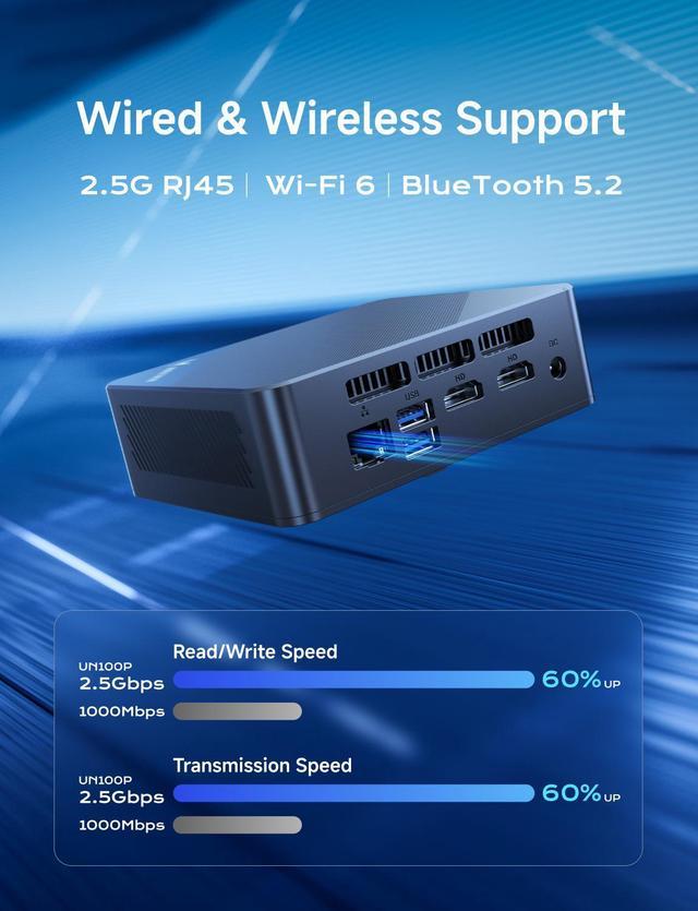 MINISFORUM Mini PC UN100P Alder Lake N100 Micro Computer, 16GB RAM+512GB SSD, 2X HDMI TMDS/USB-C 4K Triple Display, 4X USB3.2, 2.5inch SATA HDD Slot, SD Card Slot Intel UHD Graphics Small Form MINISFORUM Mini PC UN100P Alder Lake N100 Micro Computer, 16GB RAM+512GB SSD, 2X HDMI TMDS/USB-C 4K Triple Display, 4X USB3.2, 2.5inch SATA HDD Slot, SD Card Slot Intel UHD Graphics Small Form