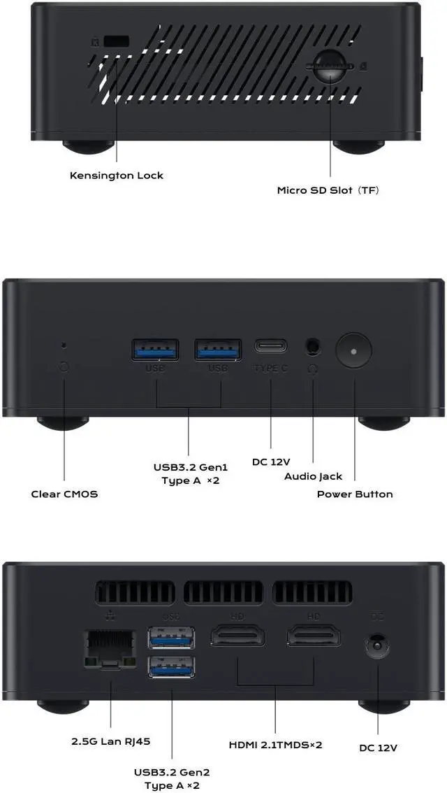Alt view image 6 of 7 - MINISFORUM Mini PC UN100P Alder Lake N100 Micro Computer, 16GB RAM+512GB SSD, 2X HDMI TMDS/USB-C 4K Triple Display, 4X USB3.2, 2.5inch SATA HDD Slot, SD Card Slot Intel UHD Graphics Small Form Factor