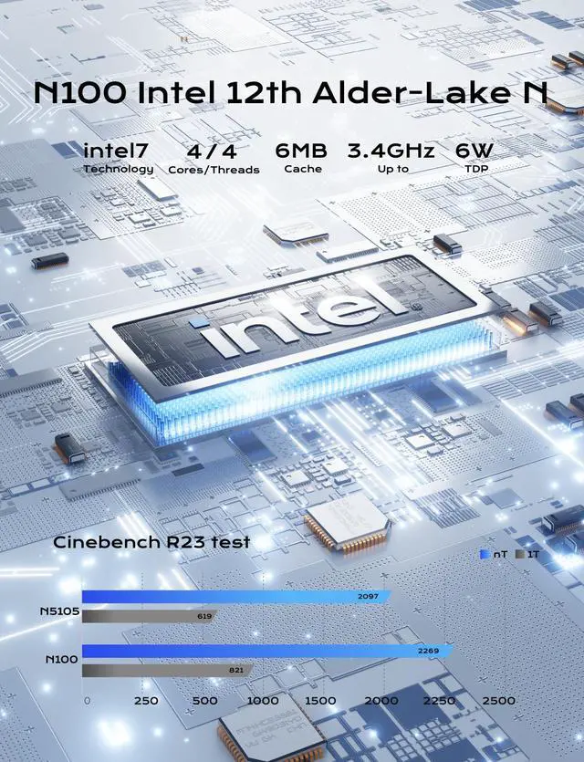 Alt view image 2 of 7 - MINISFORUM Mini PC UN100P Alder Lake N100 Micro Computer, 16GB RAM+512GB SSD, 2X HDMI TMDS/USB-C 4K Triple Display, 4X USB3.2, 2.5inch SATA HDD Slot, SD Card Slot Intel UHD Graphics Small Form Factor