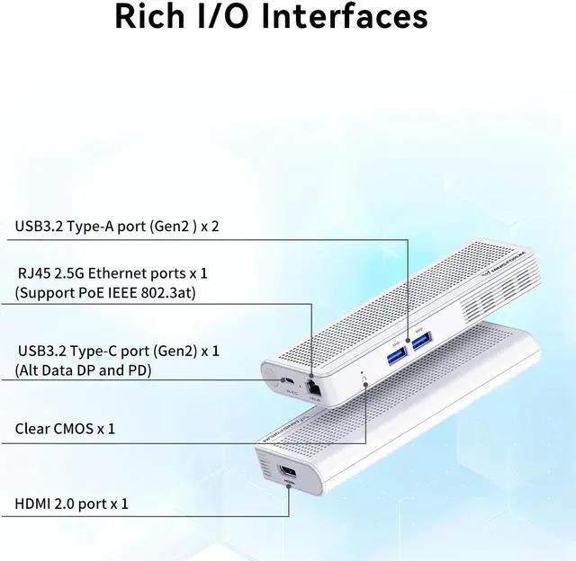 Alt view image 6 of 7 - MINISFORUM S100 Mini PC Stick 12th Gen Alder Lake N100(up to 3.4GHz) Micro PC, LPDDR5 8GB RAM UFS2.1 256GB, 1x HDMI, 1x USB-C Output, 2X USB3.2, 2.5G RJ45 Port, PD 65W Power Adapter Micro Computer