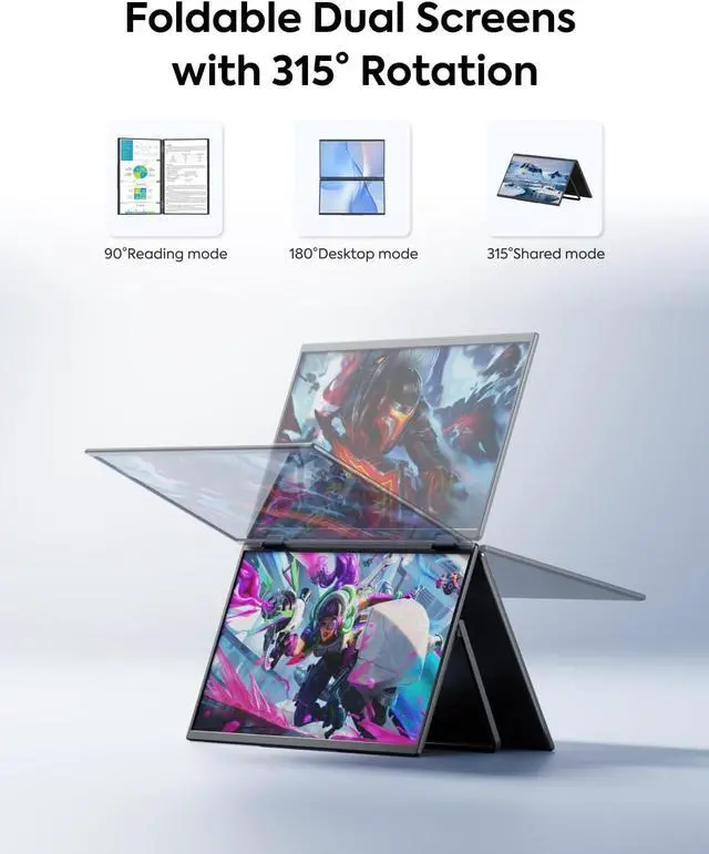 Alt view image 3 of 6 - MINISFORUM Laptop Screen Extender 15.6 Dual Stacked Monitors, HDMI + USB-C 1080P 16:9 IPS Portable Extended Monitor, Plug and Play, Dual Speaker, 170°Review Angle & 315° Rotation Portable Monitor
