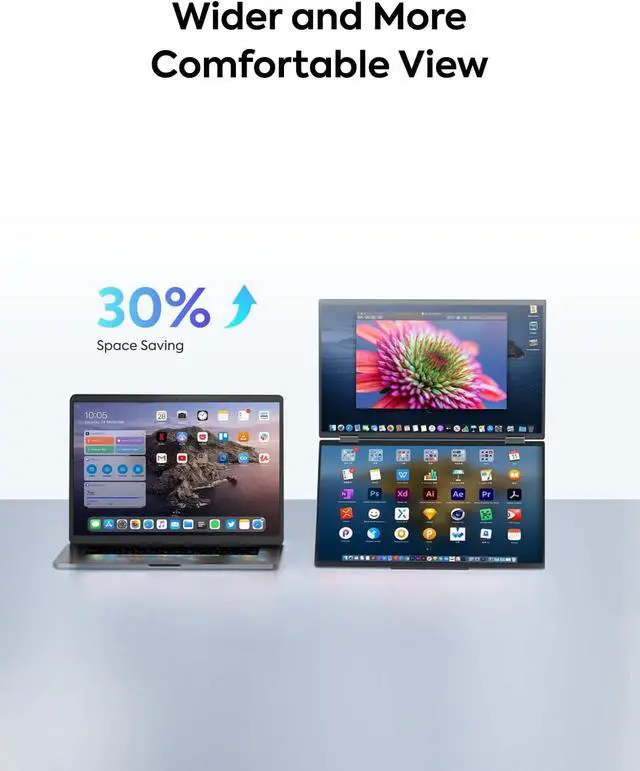 Alt view image 5 of 6 - MINISFORUM Laptop Screen Extender 15.6 Dual Stacked Monitors, HDMI + USB-C 1080P 16:9 IPS Portable Extended Monitor, Plug and Play, Dual Speaker, 170°Review Angle & 315° Rotation Portable Monitor