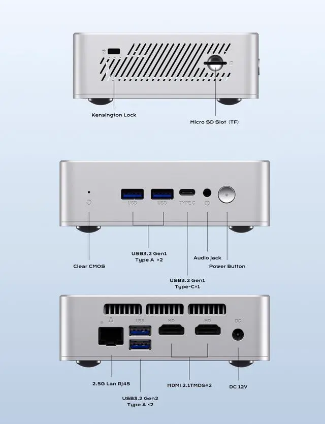 Alt view image 6 of 7 - MINISFORUM Mini PC UN150P Twin Lake N150 Micro Computer, 16GB RAM+512GB SSD, 2xHDMI TMDS/1xUSB-C 4K Triple Display, 4X USB3.2, 2.5inch SATA HDD Slot, SD Card Slot Intel UHD Graphics Small Form Factor