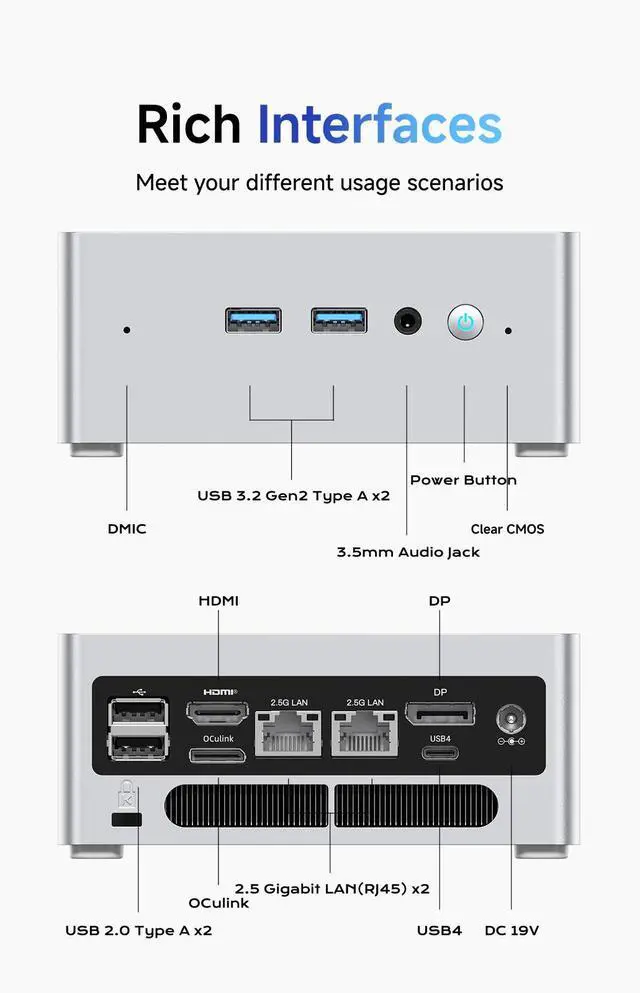 Alt view image 7 of 7 - MINISFORUM NAB8 Plus Mini PC Core i7-12800H(14C/20T,up to 4.8Ghz) Barebone Desktop Computer, 1xHDMI2.1 TMDS|1xDP1.4|1xUSB4 Video Outputs, 2x2.5G LAN/WiFi6E/BT5.3/4xUSB Iris Xe Graphics Micro PC