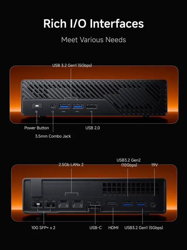 Alt view image 7 of 7 - MINISFORUM MS-A2 Mini Workstation AMD Ryzen 9 9955HX(16C/32T, up to 5.4GHz) Barebone Mini PC, HDMI/2xUSB-C Triple Display Mini PC, 2x2.5G LAN Port|10G SFP+ Port, Support M.2 2280/22110/U.2 SSD