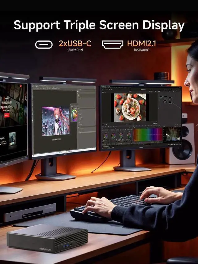 Alt view image 4 of 7 - MINISFORUM MS-A2 Mini Workstation AMD Ryzen 9 9955HX(16C/32T, up to 5.4GHz) 32GB RAM 2TB SSD Mini PC, HDMI/2xUSB-C Triple Display Mini PC, 2x2.5G LAN Port|10G SFP+ Port, Support M.2 2280/22110/U.2 SSD
