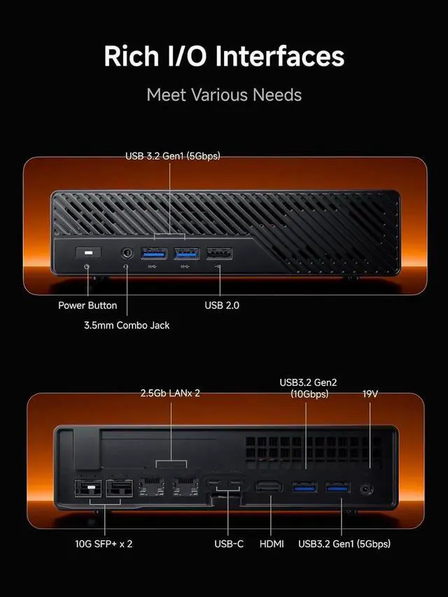 Alt view image 7 of 7 - MINISFORUM MS-A2 Mini Workstation AMD Ryzen 9 8945HX(16C/32T, up to 5.4GHz) 32GB RAM 2TB SSD Mini PC, HDMI/2xUSB-C Triple Display Mini PC, 2x2.5G LAN Port|10G SFP+ Port, Support M.2 2280/22110/U.2 SSD