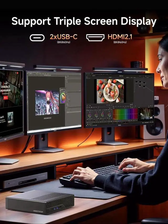 Alt view image 5 of 7 - MINISFORUM MS-A2 Mini Workstation AMD Ryzen 9 8945HX(16C/32T, up to 5.4GHz) 32GB RAM 2TB SSD Mini PC, HDMI/2xUSB-C Triple Display Mini PC, 2x2.5G LAN Port|10G SFP+ Port, Support M.2 2280/22110/U.2 SSD