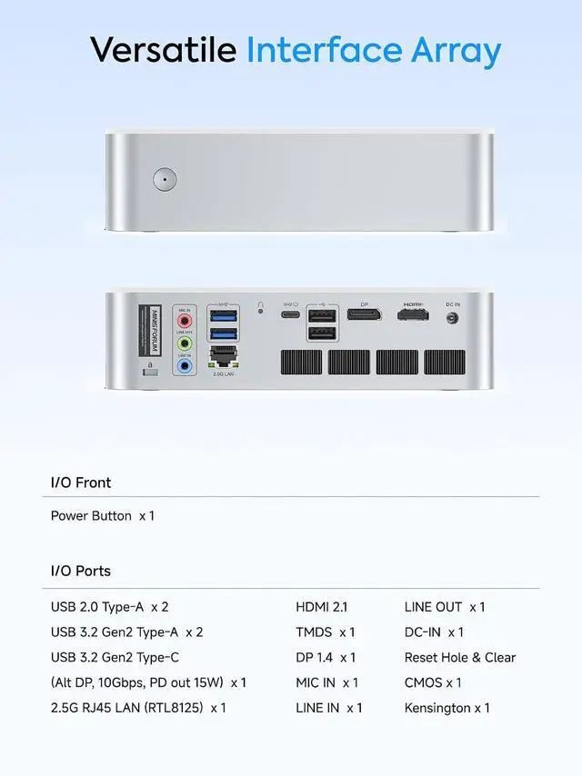 Alt view image 7 of 7 - MINISFORUM M1-1390 Mini PC Core i9-13900HX(24C/32T, up to 5.4GHz) Barebone without Storage/OS Desktop Computer, HDMI/DP/USB-C Output, 2.5G RJ45/WiF6E/BT5.2, 2xNVMe SSD Slot, 4x USB Port Micro Computer