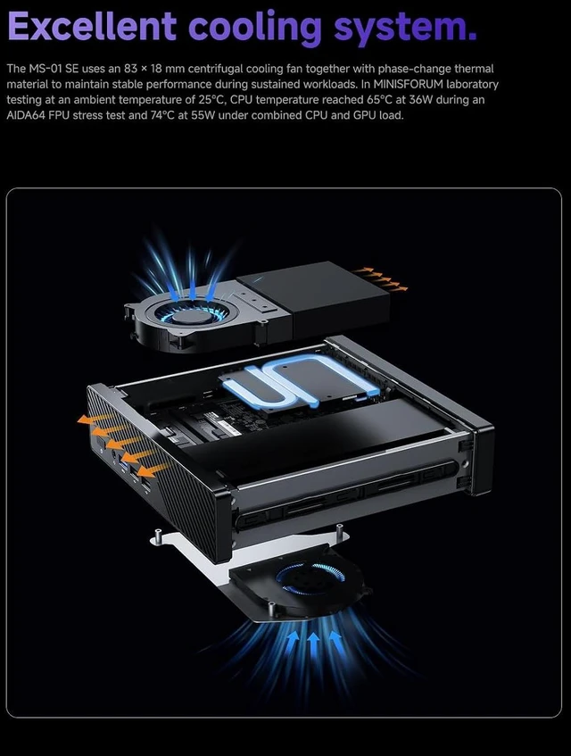 Alt view image 5 of 7 - MINISFORUM MS-01 SE Workstation Core i5-12600H 32GB RAM 1TB SSD Mini PC, HDMI + 2xUSB4 8K Triple Display, 2x2.5G LAN Port, Dual DDR4 Slots, 3x SSD Slot, 1x PCIe x16 slot, 7x USB Slot Mini Computer