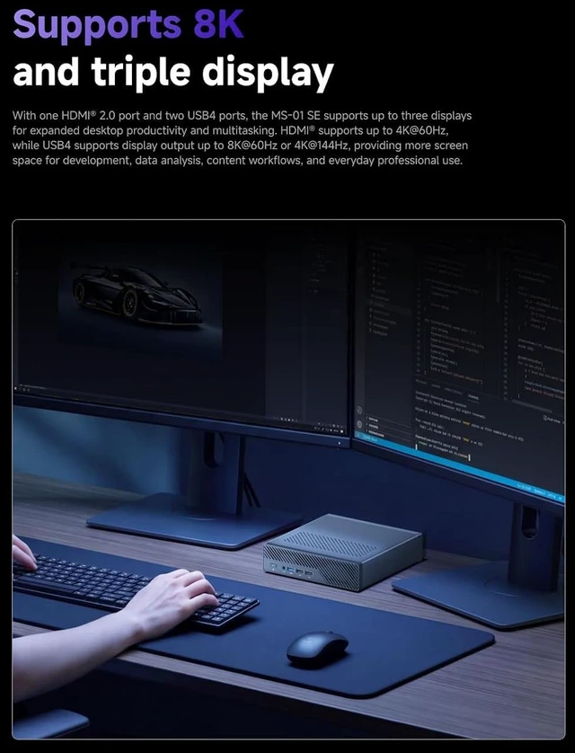 Alt view image 4 of 7 - MINISFORUM MS-01 SE Workstation Core i5-12600H 32GB RAM 1TB SSD Mini PC, HDMI + 2xUSB4 8K Triple Display, 2x2.5G LAN Port, Dual DDR4 Slots, 3x SSD Slot, 1x PCIe x16 slot, 7x USB Slot Mini Computer