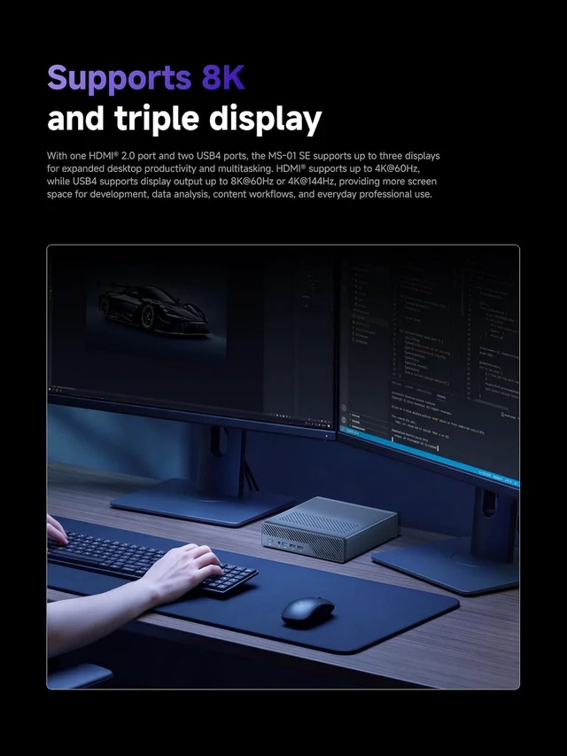 Alt view image 4 of 7 - MINISFORUM MS-01 SE Workstation Core i5-12600H Barebone Version Mini PC, HDMI + 2xUSB4 8K Triple Display, 2x2.5G LAN Port, Dual DDR4 Slots, 3x SSD Slot, 1x PCIe x16 slot, 7x USB Slot Mini Computer