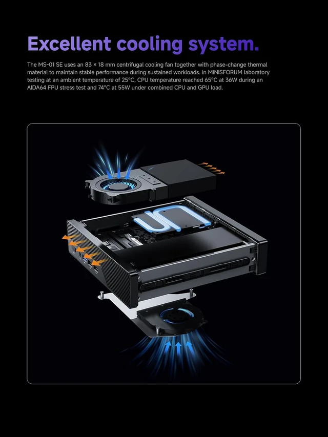 Alt view image 6 of 7 - MINISFORUM MS-01 SE Workstation Core i5-12600H Barebone Version Mini PC, HDMI + 2xUSB4 8K Triple Display, 2x2.5G LAN Port, Dual DDR4 Slots, 3x SSD Slot, 1x PCIe x16 slot, 7x USB Slot Mini Computer