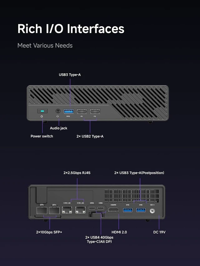 Alt view image 7 of 7 - MINISFORUM MS-01-S139K Mini Workstation Core i9-13900HK Mini PC Barebone Version Without RAM/SSD/OS, HDMI|2xUSB4 Display, 2x2.5G LAN Port, 3X SSD Slot, 2x10G SFP+ Port, Support Discrete Graphics Cards