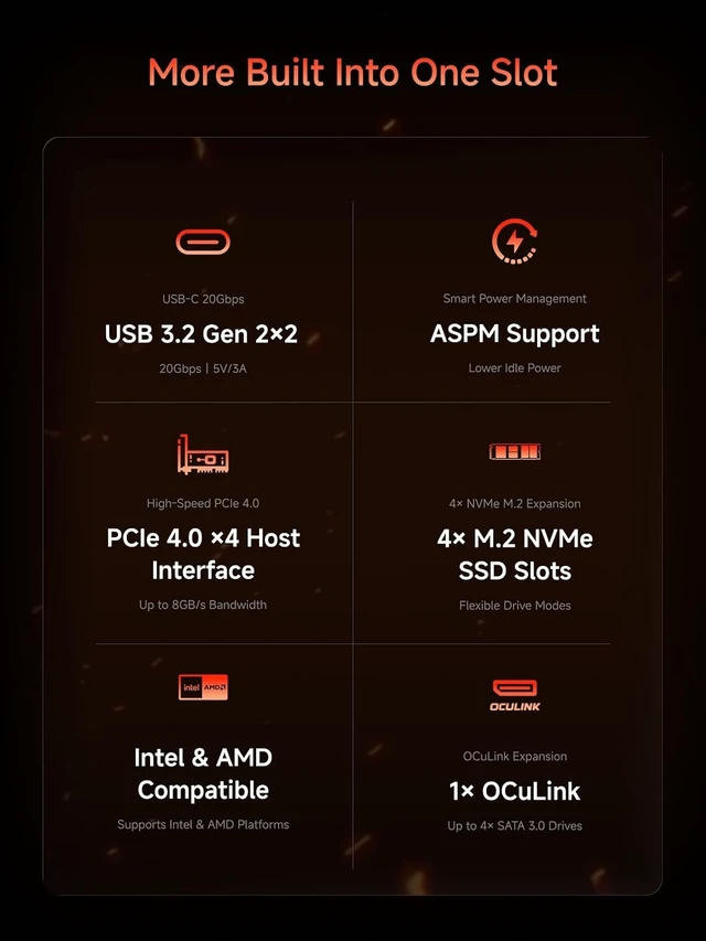 Alt view image 2 of 6 - MINISFORUM ESP4B PCIe Expansion Card with AMD B850, 4X PCIe4.0 SSD Slot, 1x Oculink Port, support SATA HDD, 1x USB Type-C(up to 20Gbps) Active Cooling for Mini PC, Workstation, NAS Docking Station