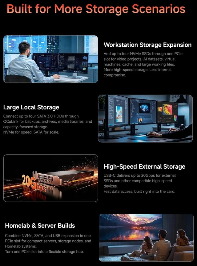 Alt view image 5 of 6 - MINISFORUM ESP4B PCIe Expansion Card with AMD B850, 4X PCIe4.0 SSD Slot, 1x Oculink Port, support SATA HDD, 1x USB Type-C(up to 20Gbps) Active Cooling for Mini PC, Workstation, NAS Docking Station