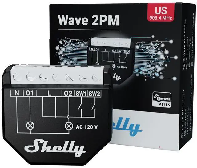 Main image of Shelly Qubino Wave 2PM Z-Wave Smart Switch Relay  2 Channel 16 A with Current Measurement  Home Automation  Z-Wave Gateway  Low Power Consumption  Repeater Extended Mains  High Compatibility