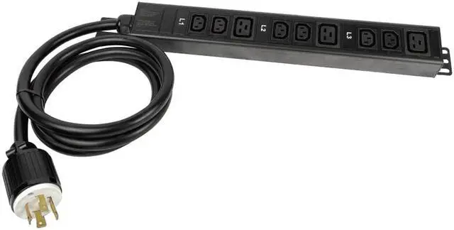 Alt view image 4 of 6 - Valiant Power, Surge Protection, Rack Mount PDU, Basic 3phase 208v/30A, L15-30P Input, (4-C13 & 4C19) Outlets, 1U Vertical Rackmount (C13) 3 Year Warranty 10,000 Watts, Crypto Mining