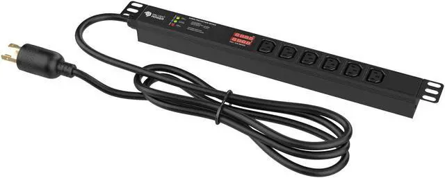 Main image of Valiant Power 240V 30A Rackmount PDU  L6-30P Plug, 7200W, 6 C13 Outlets, 2m Cord, Digital Volt/Amp Display, Surge Protected, for Mining Rigs & Server Racks