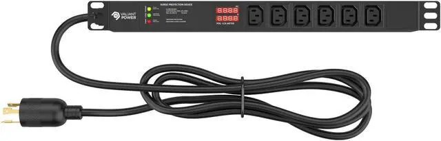 Alt view image 6 of 7 - Valiant Power 240V 30A Rackmount PDU  L6-30P Plug, 7200W, 6 C13 Outlets, 2m Cord, Digital Volt/Amp Display, Surge Protected, for Mining Rigs & Server Racks