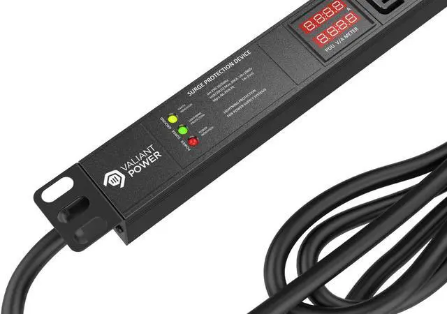 Alt view image 7 of 7 - Valiant Power 240V 30A Rackmount PDU  L6-30P Plug, 7200W, 6 C13 Outlets, 2m Cord, Digital Volt/Amp Display, Surge Protected, for Mining Rigs & Server Racks