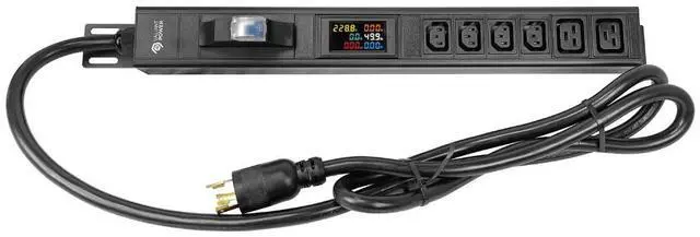Alt view image 2 of 7 - 240V 30A Rack PDU with Meter & Breaker, 4 C13 & 2 C19 Outlets  Vertical Mount, Industrial Power Strip