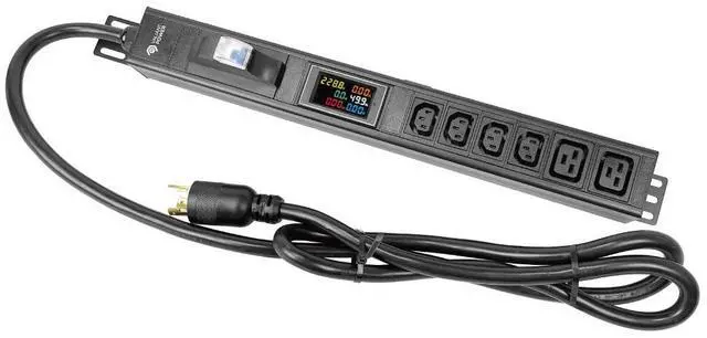 Main image of 240V 30A Rack PDU with Meter & Breaker, 4 C13 & 2 C19 Outlets  Vertical Mount, Industrial Power Strip