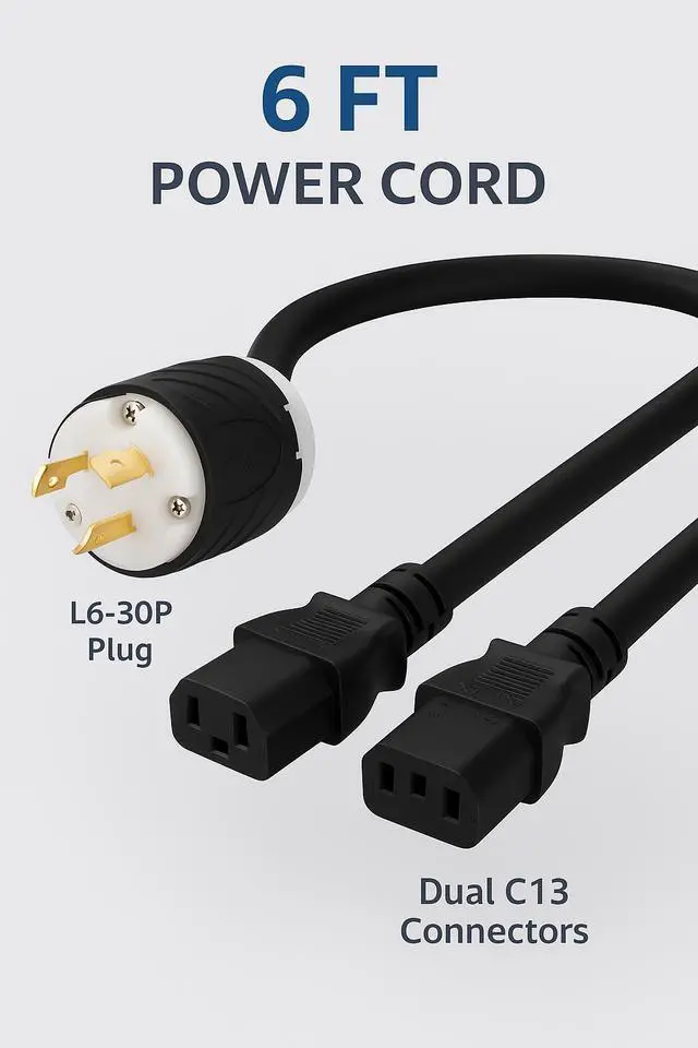 Alt view image 2 of 3 - Valiant Power 240V 30A Power Cord  L6-30P to Dual C13 6ft, 12AWG Y Splitter  Heavy-Duty Mining