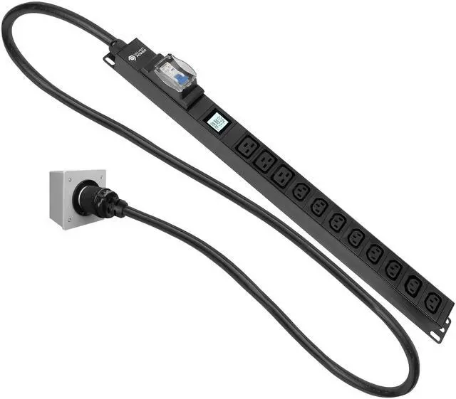 Alt view image 2 of 7 - Valiant Power Metered PDU  L6-30P Input, 8 C13 + 3 C19 Outlets, 6ft Cord, Breaker Protection, Digital Meter, 0U Vertical Mount