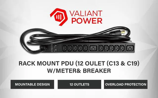 Main image of Rack Mount Power Strip - 240V 30A 2C19 & 10 C13 outlets PDU with Built-in Surge Protector, Volt & Amp Meter for Data Center - 19 Metal Housing, Ears & Fittings Included (10C13 2C19)