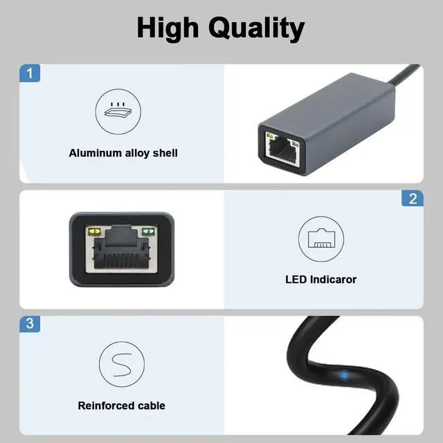 Alt view image 5 of 6 - USB to Ethernet Adapter, USB 3.0 Type C Thunderbolt 3 to RJ45 Gigabit Ethernet Network Adapter Compatible with Nintendo Switch, Laptop, PC, Chrome OS, Windows 8/7/XP/10, macOS and More